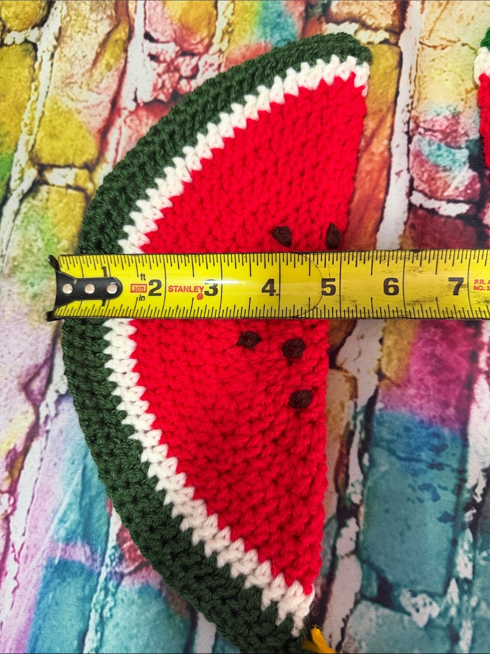 Handmade Crochet Watermelon pot holder or wall art- Red & Green - Picture 5 of 5